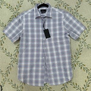 Bugatchi Shirt Mens Size Medium Pink Blue Orson Plaid Check Button Up NWT NEW